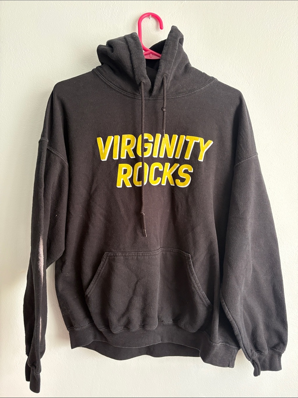 Danny Duncan Black Hooded Sweatshirt with Yellow 'VIRGINITY ROCKS' Text